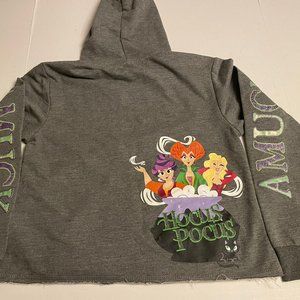 Disney Hocus Pocus Amuck Crop Hoodie SMALL Gray Pullover Double-Sided